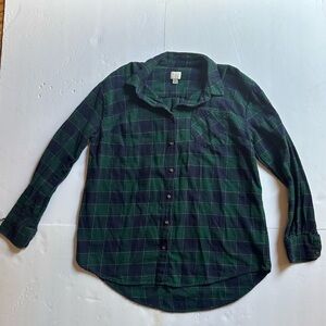 A New Day Flannel Size Large Green & Blue Plaid Button Up